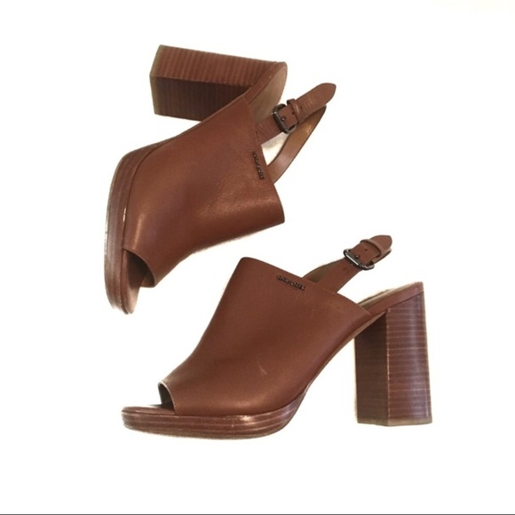 NWT Coach | Brown Brady Open Toe Sling Mule Heels - Picture 1 of 15